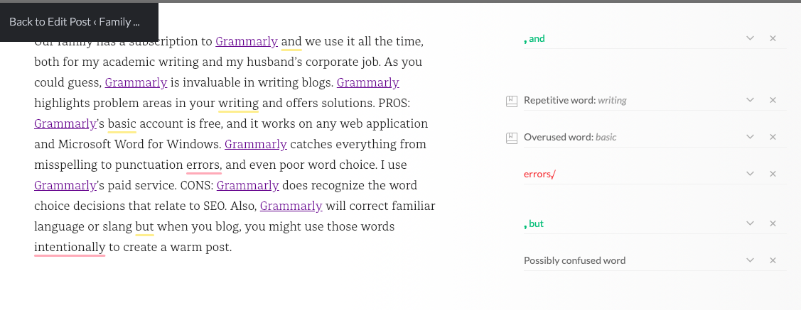 Grammarly identifies potential errors and offers suggestions.